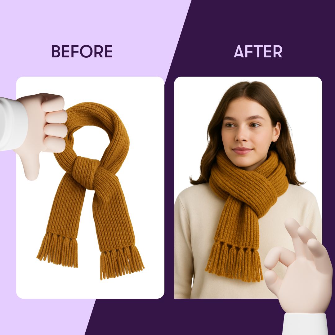 Before and after product images showing improved click-through rates